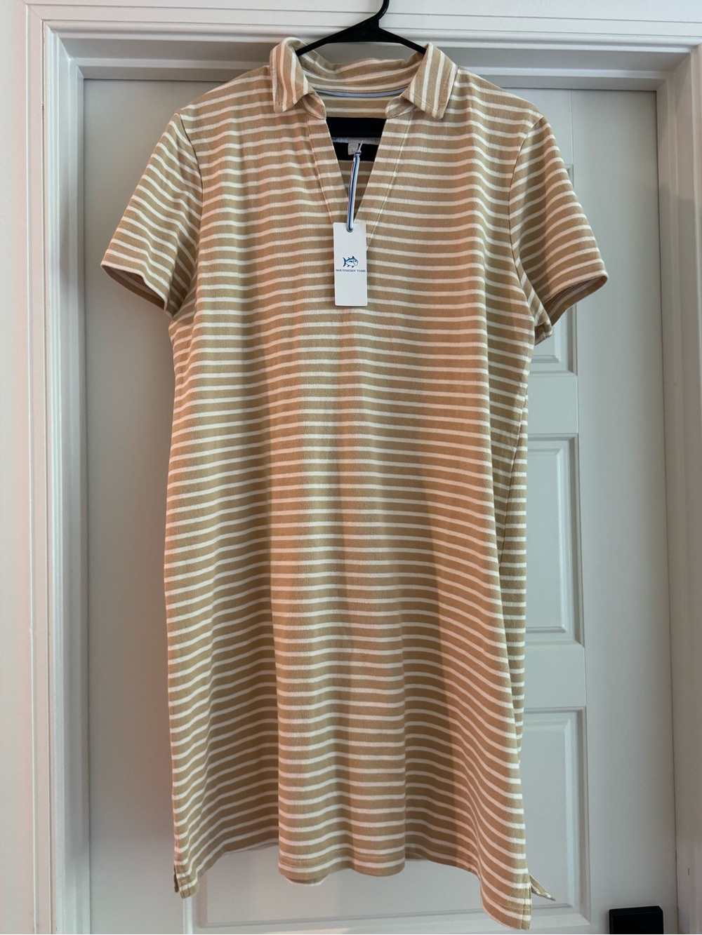 Southern Tide Beige and White Striped Polo Shift Dress